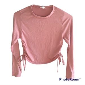 NWOT Pink Long Sleeve Crop Top With Side Cinching